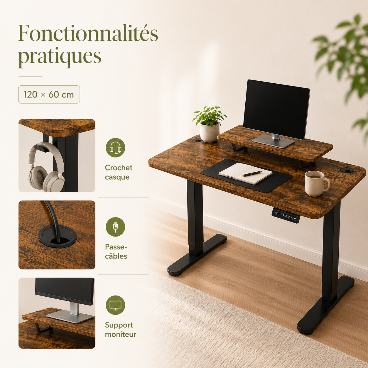 Bureau Assis Debout LevoraDesk - Bois